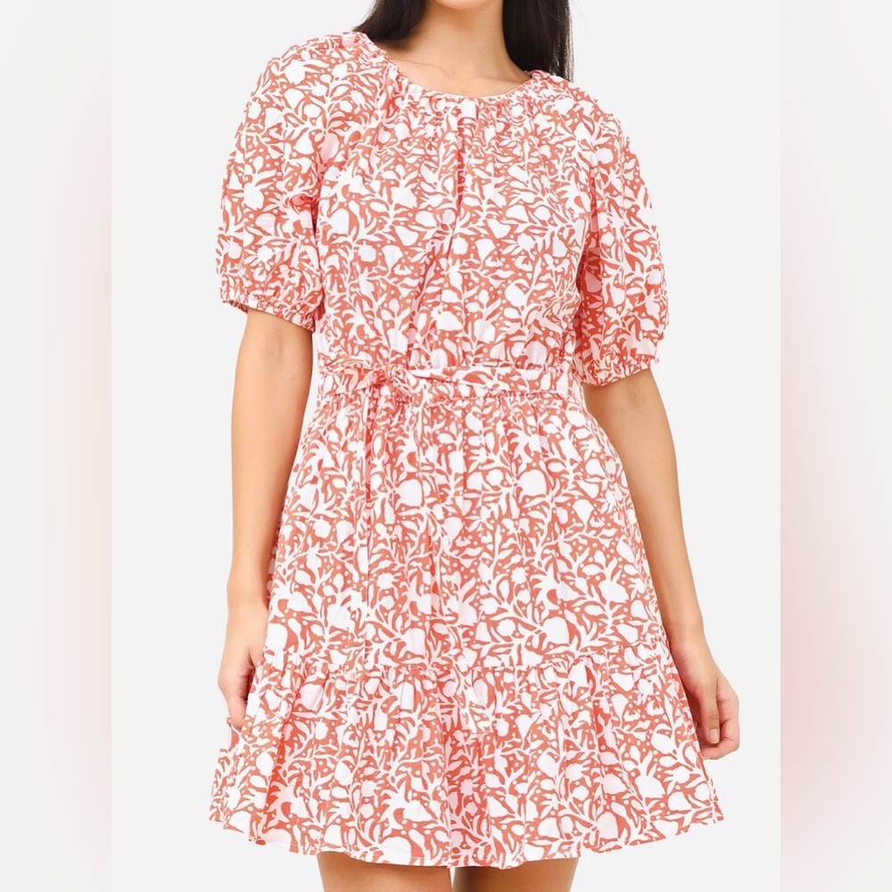 XS Oliphant Crew Flirty Dress Canary Coral Puff Sleeve